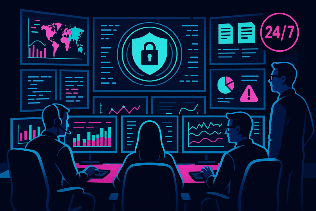 MSSP team providing continuous cybersecurity monitoring for enterprises.