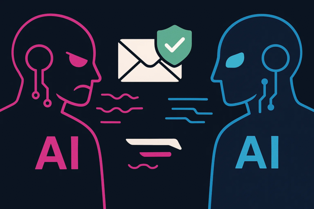 Visual representation of the AI vs. AI cyber arms race in email security.