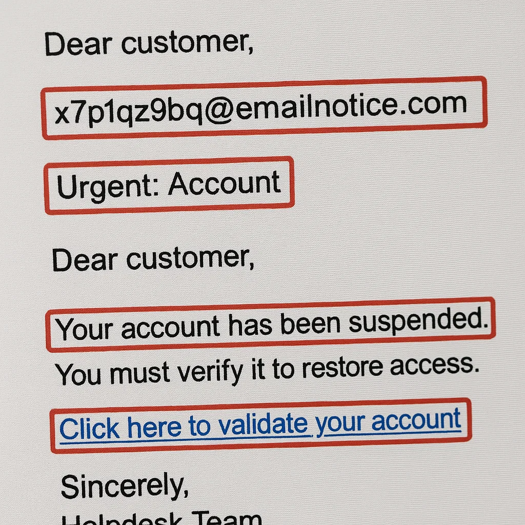 Phishing email with TIP cues highlighted.