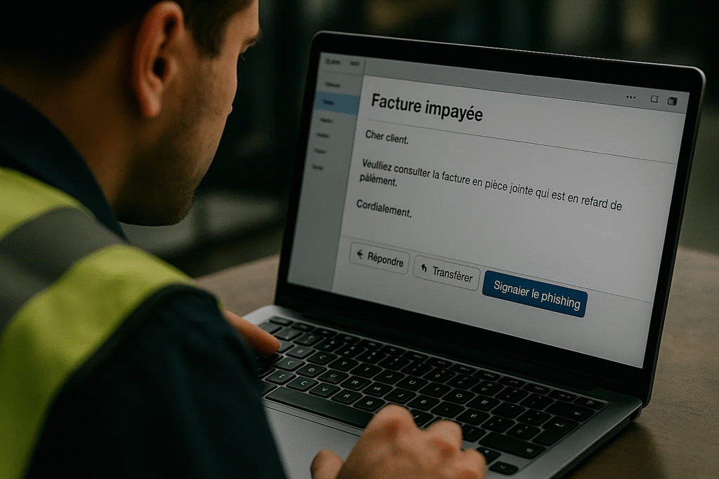 Employé repérant et signalant un courriel d’hameçonnage suspect.