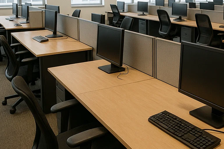 Idle workstations symbolizing costly downtime after an incident